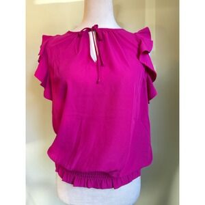 INC pink Ruffle Sleeve Tie Blouse boho whimsi Y2K fairy sheer flowy colorful